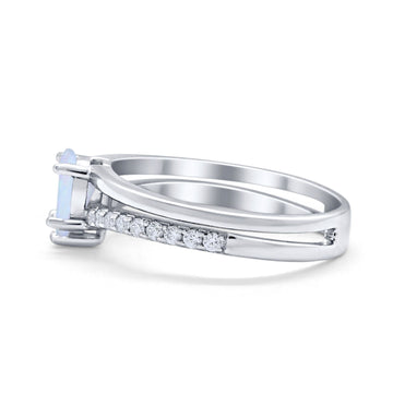 Teardrop Wedding Ring Lab Created White Opal Accent 925 Sterling Silver